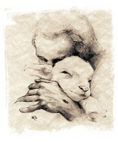 Vyras apkabinęs avinėlį